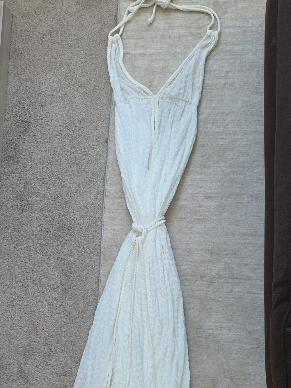Backless Cream Halter Maxi Dress with Tie-Back
